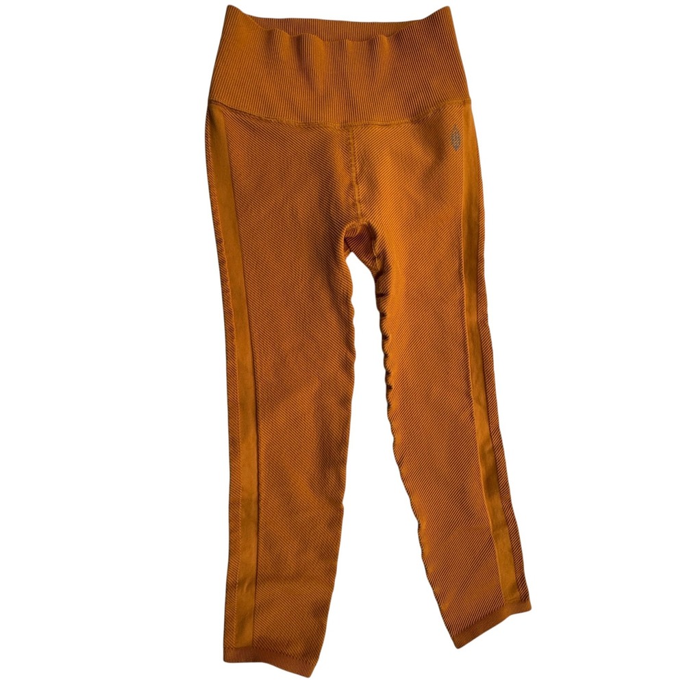 Free People FP Movement Capri Leggings Womens Small Orange Ribbed High Rise Crop